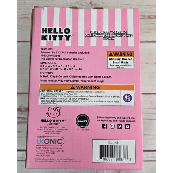 NEW Sanrio HELLO KITTY Ceramic Pink Christmas Tree W/Pink Colored Lights 5.8 In - Picture 5 of 9